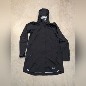 REI Co-op Rainier Rain Jacket Women's S Nylon Black Stains Full Zip Hooded